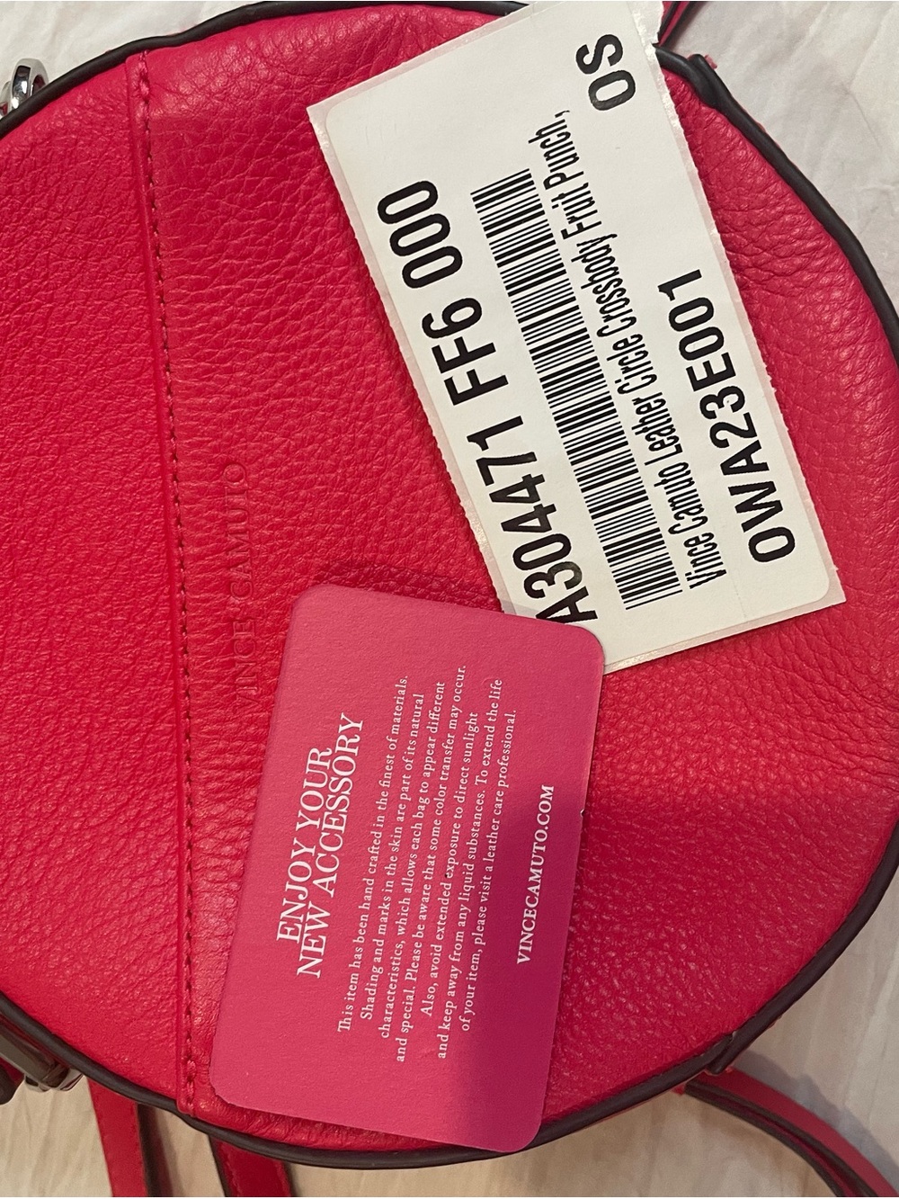 NWT Vince Camuto Circle Crossbody Bag Fruit Punch Pink Genuine Leather Round - Picture 9 of 10